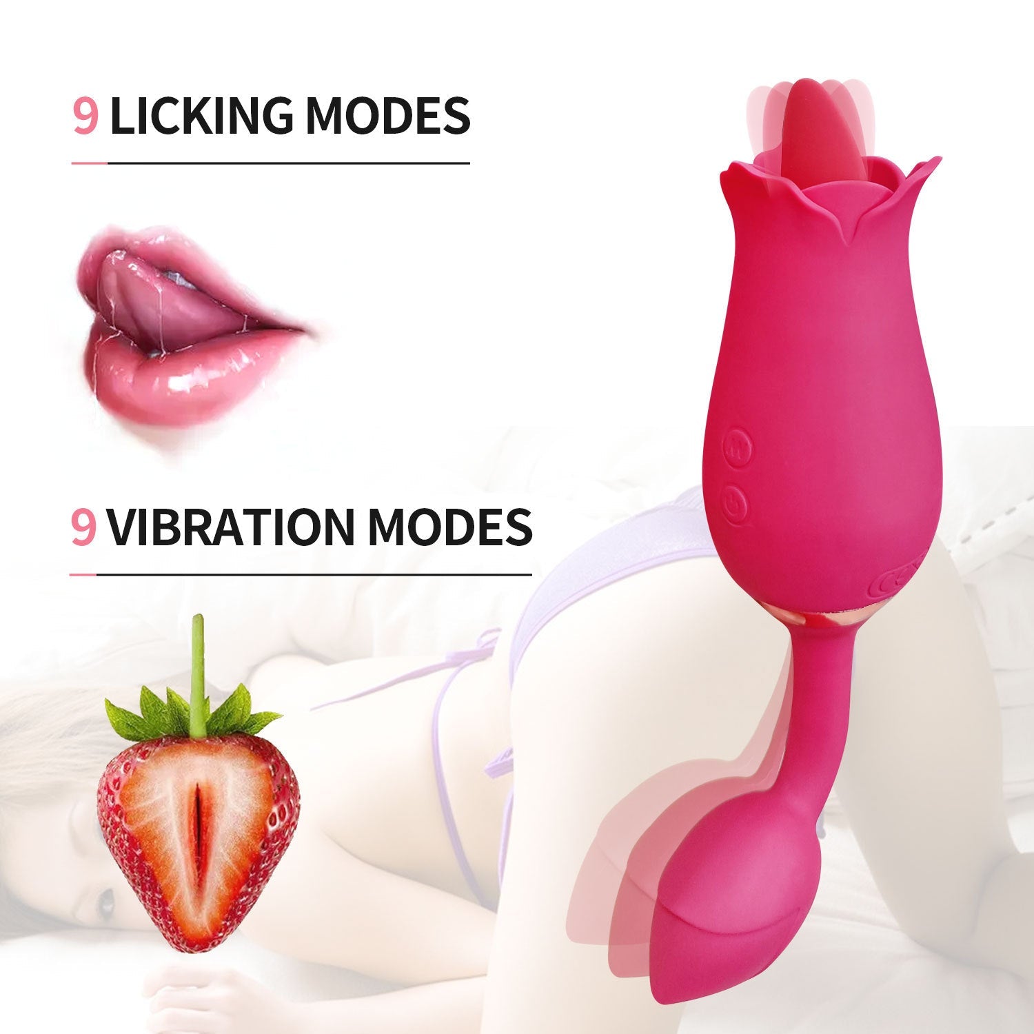 9 Vibration Modes Rose Tongue Vibrator for Women with Vibrating Egg