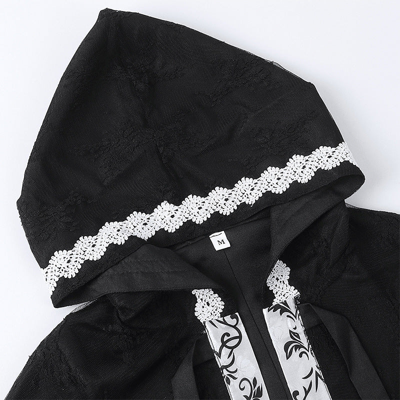 Halloween Party Medieval Lace Cape Gothic Long Hooded Cloak