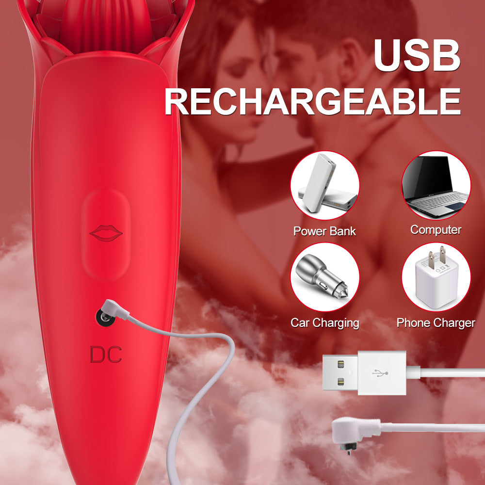 Rose Shaped Vibrating Tongue 5 Frequency Massage Rose Vibrator