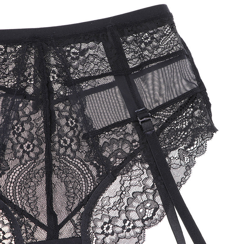 High Waist Sexy Transparent Lace Panties Garter Belt