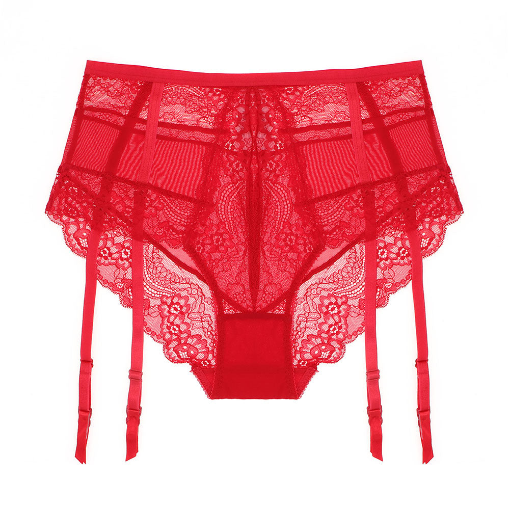 High Waist Sexy Transparent Lace Panties Garter Belt