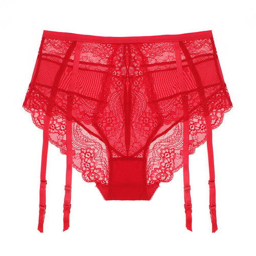 High Waist Sexy Transparent Lace Panties Garter Belt