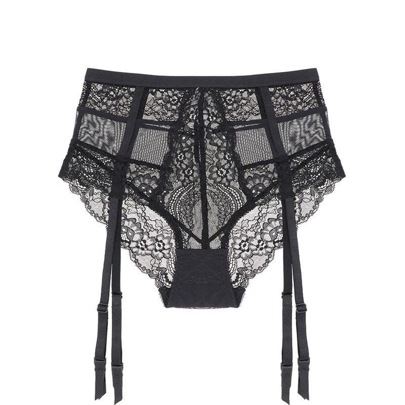 High Waist Sexy Transparent Lace Panties Garter Belt