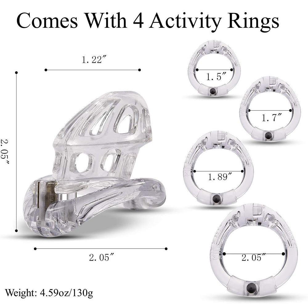 Lightweight Male Chastity Cage with 4 Size Rings