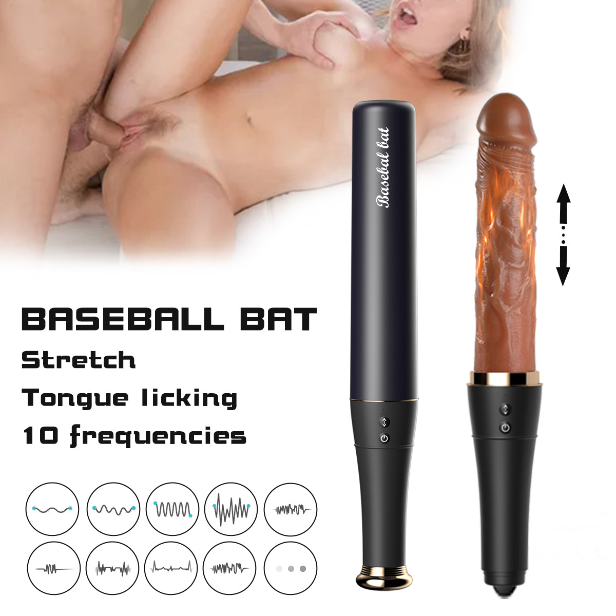 Baseball Bat 10 Vibrating & Thrusting Heating Telescopic Realistic Dildos