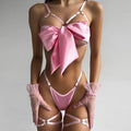 Bowknot Satin Sex Lingerie With Leg Rings