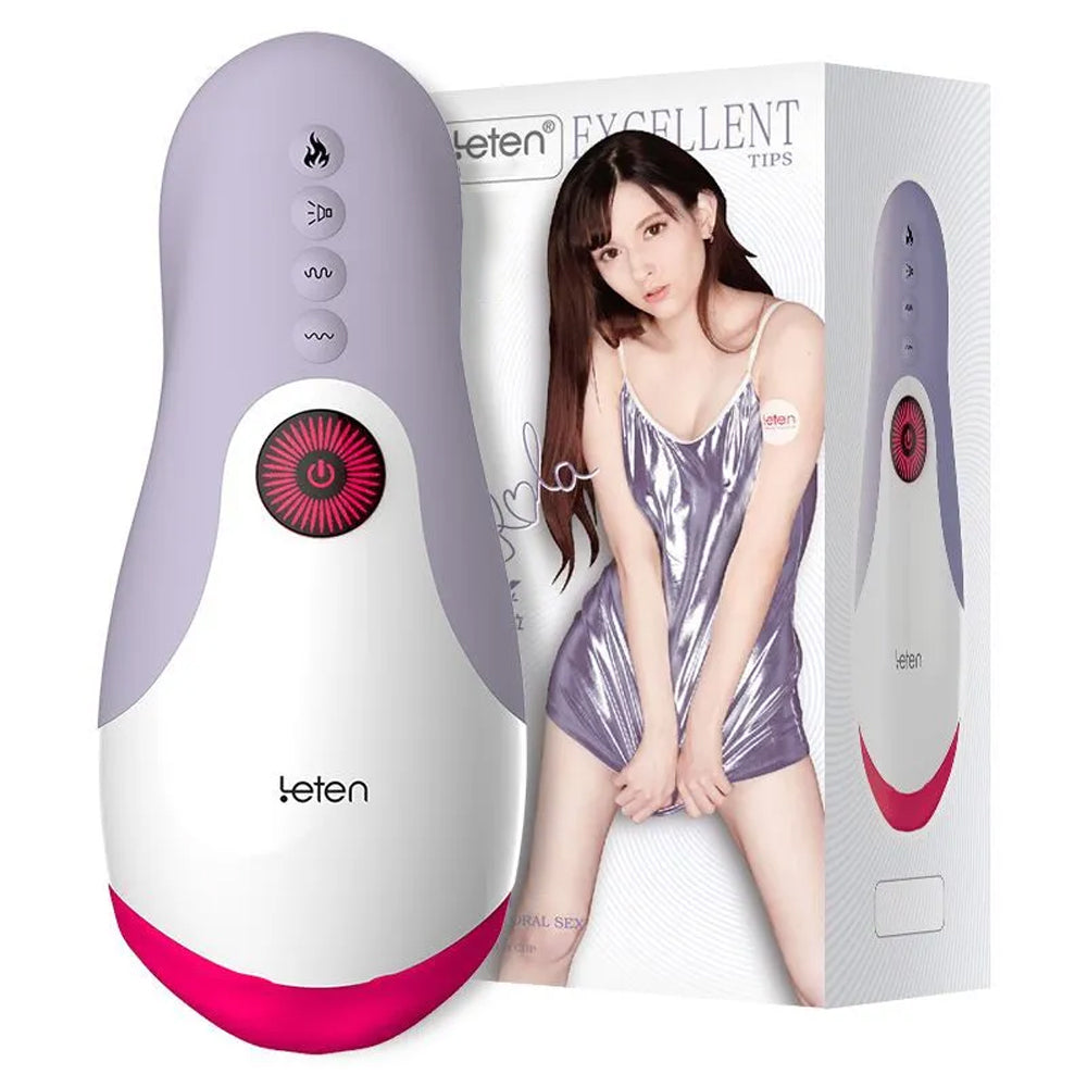 Leten 10 Vibrating Male Stroker Smart Warmer Tongue Licking Blowjob Toy
