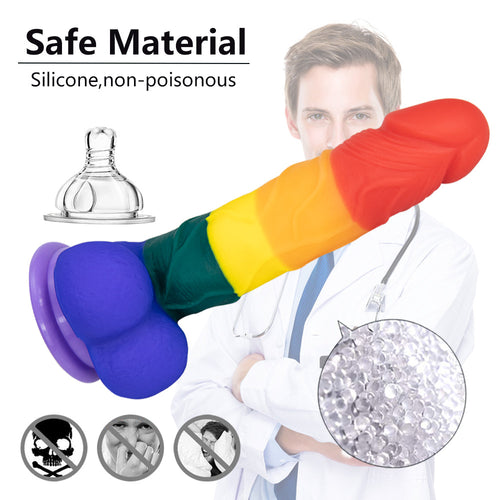 8 Inch Allovers Dildo Transparent Sucker Rainbow Dildo