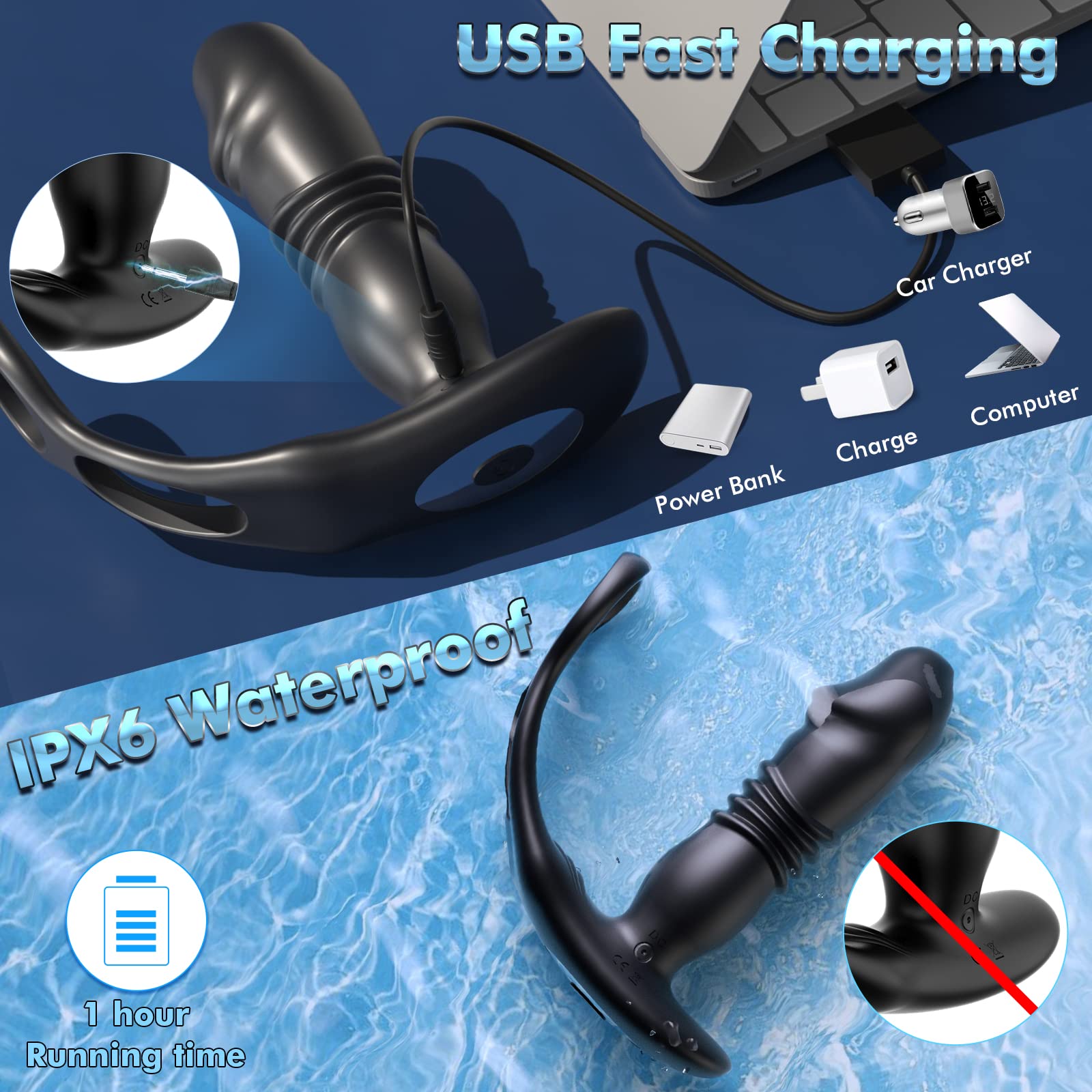 Uxol 3 in 1 Thrusting Prostate Massager Anal Vibrator