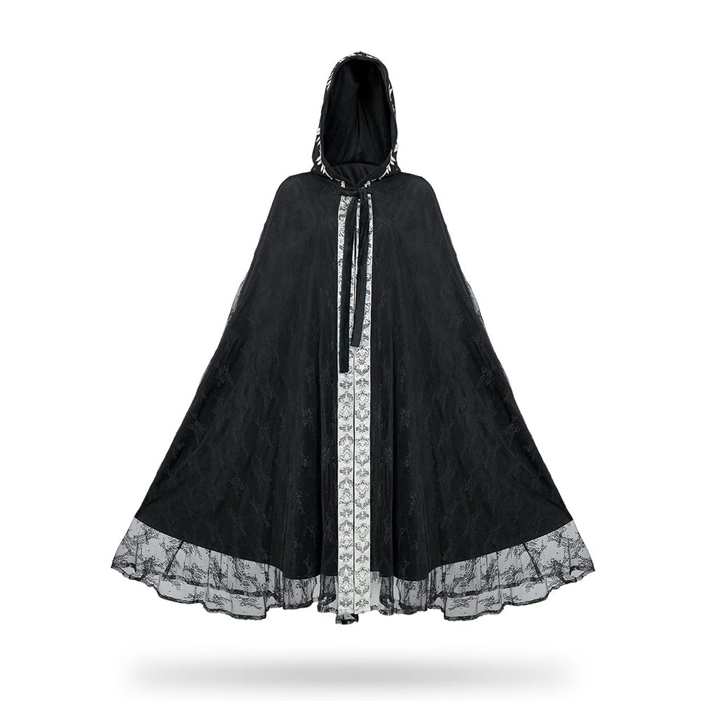 Halloween Party Medieval Lace Cape Gothic Long Hooded Cloak