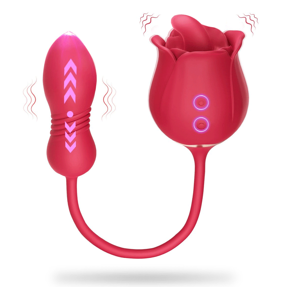 Rose Sex Toys Dildo Vibrator - 3in1 Adult Toys Sex Stimulator for Women with 9 Tongue Licking & Thrusting Dildo G Spot Vibrators