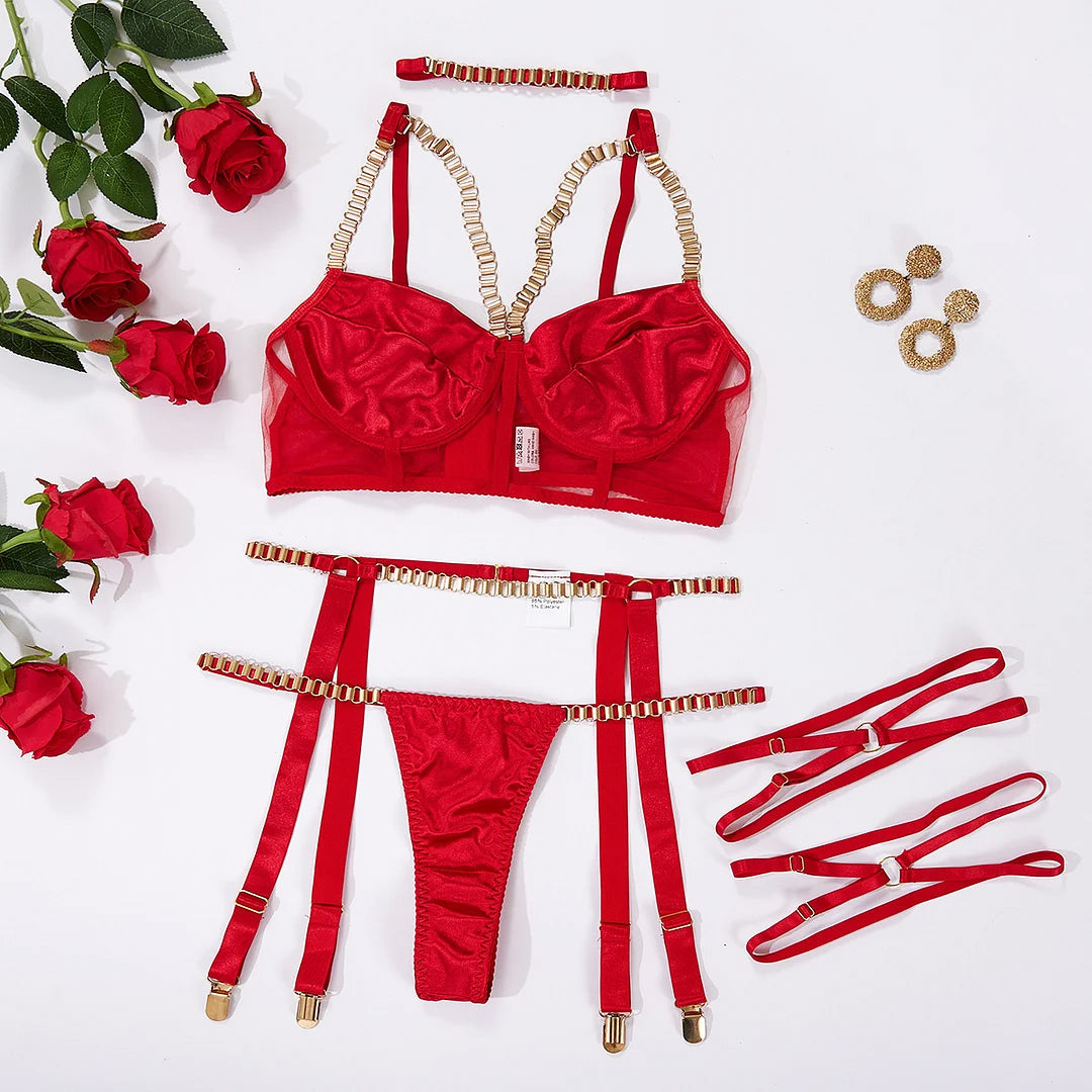 Velvet Bondage Chain Sex Lingerie Suit