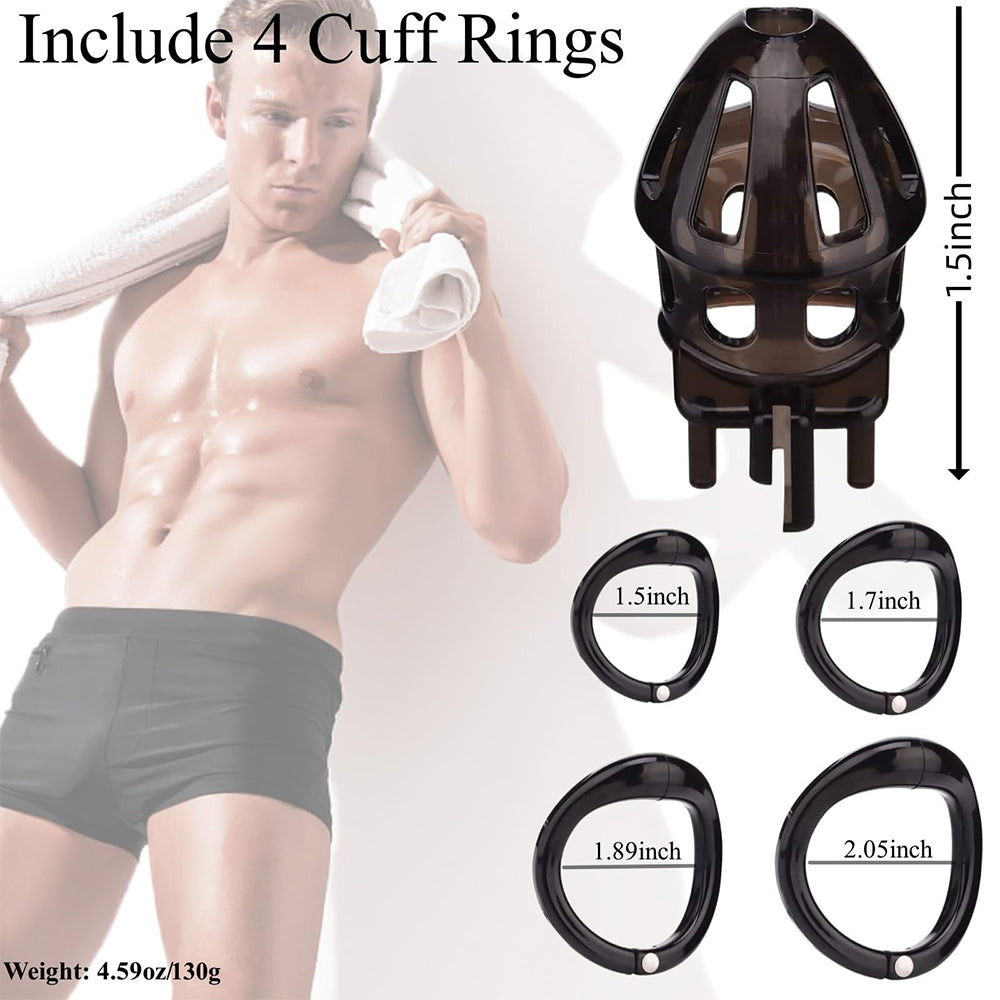 Lightweight Male Chastity Cage with 4 Size Rings
