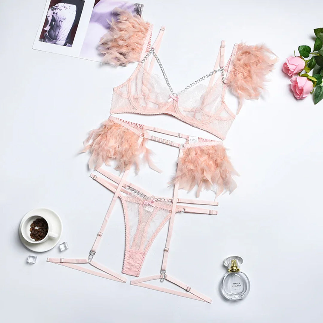 Night Angel Feather Lace Ultra-thin Sexy Lingerie Suit