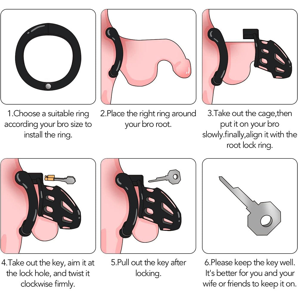 Lightweight Male Chastity Cage with 4 Size Rings