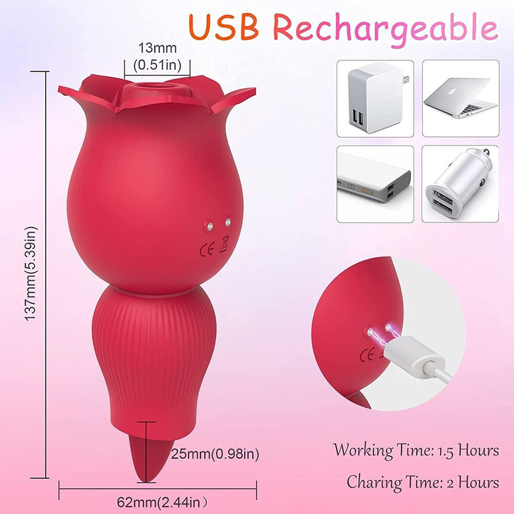 2 in 1 Rose Suction Vibrator and Tongue Vibrator for Female Male