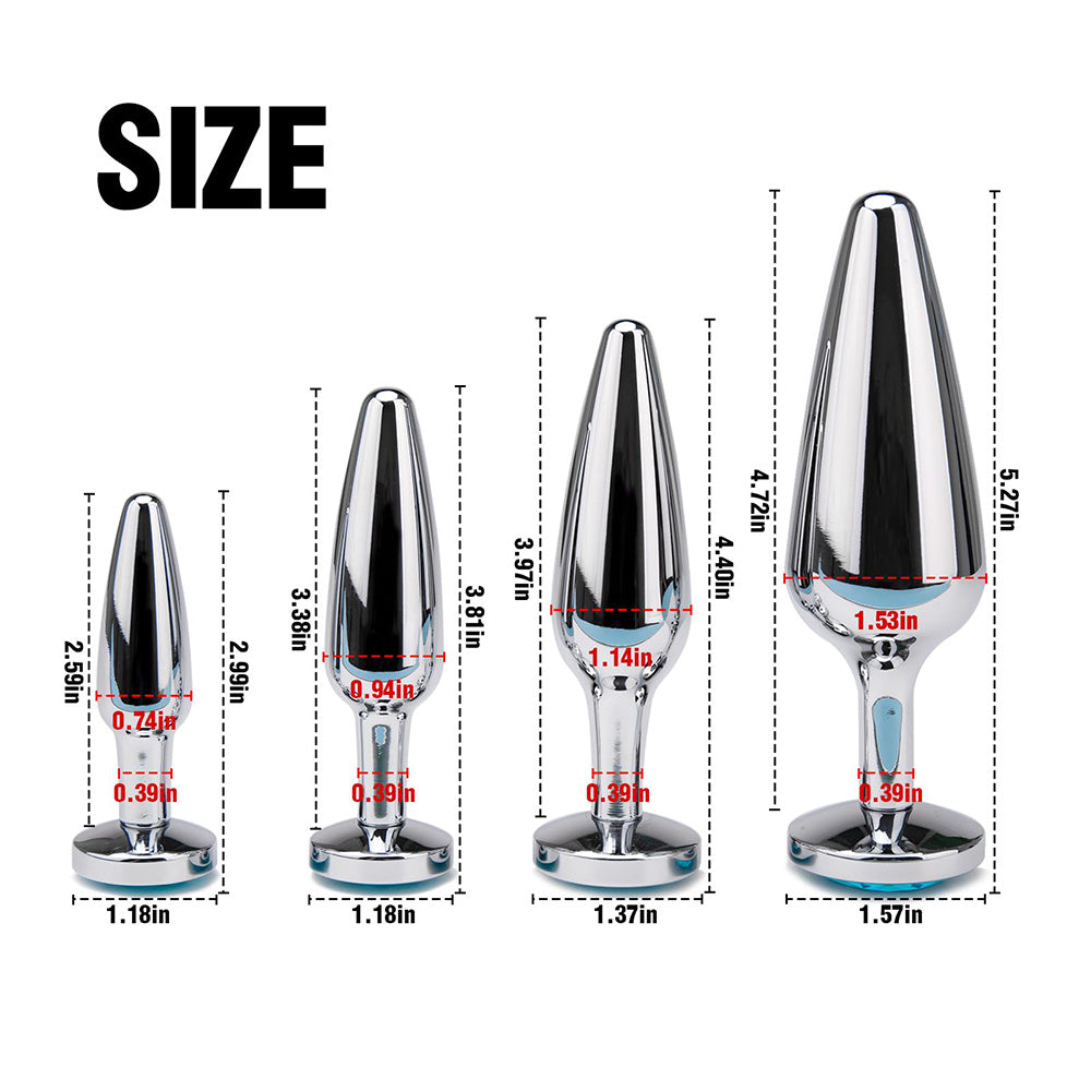 4-Pack Metallic Silver Butt Plug Set with Jewelry Base Smooth Metal Butt Plug