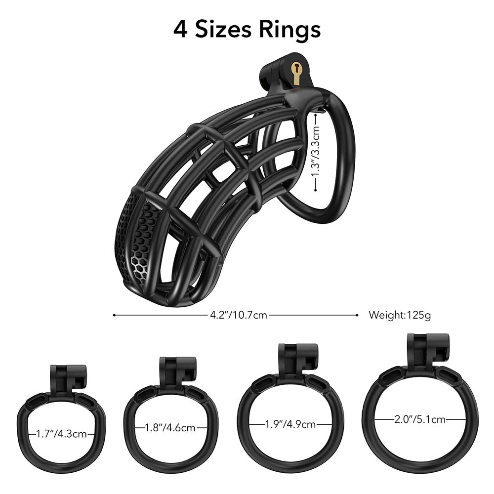 Male Chastity Device with 4 Size Rings and Hidden Lock