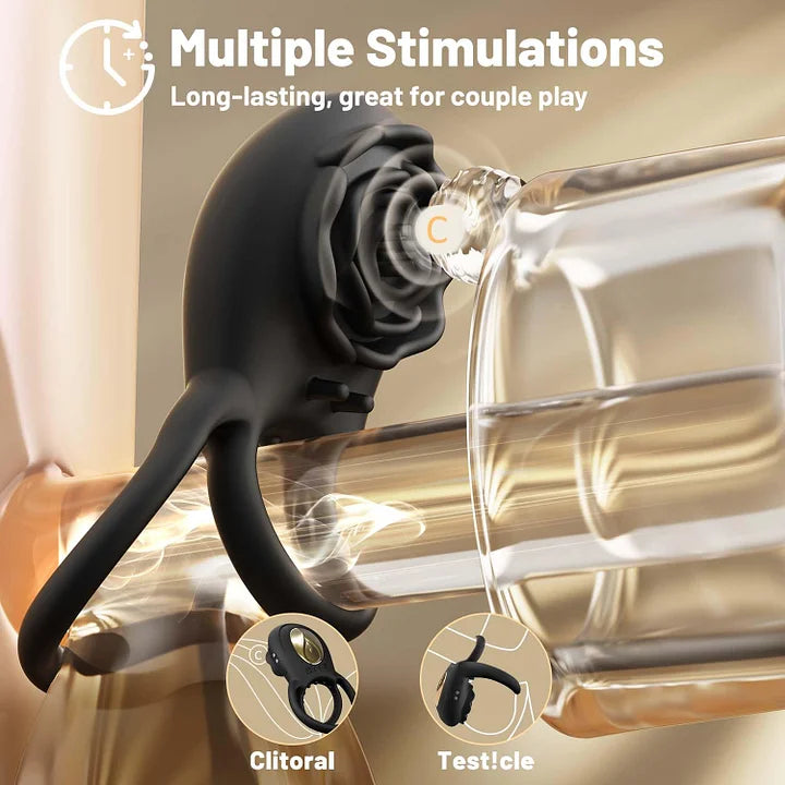 Rose Clitoral Stimulator & Vibrating Cock Ring – 8 Modes Dual Stimulation for Couples