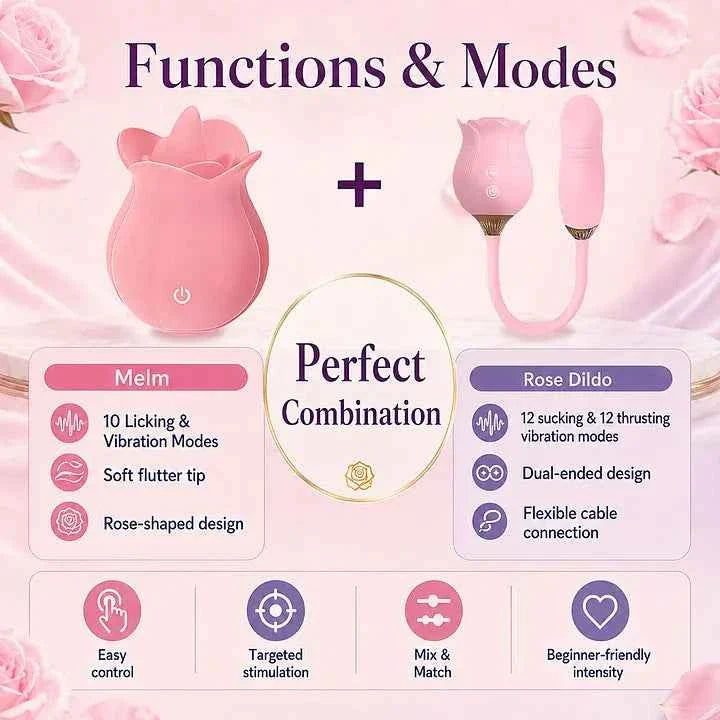 Best-Selling Rose Duo Massagers - Suction & Tongue-Style for Ultimate Pleasure