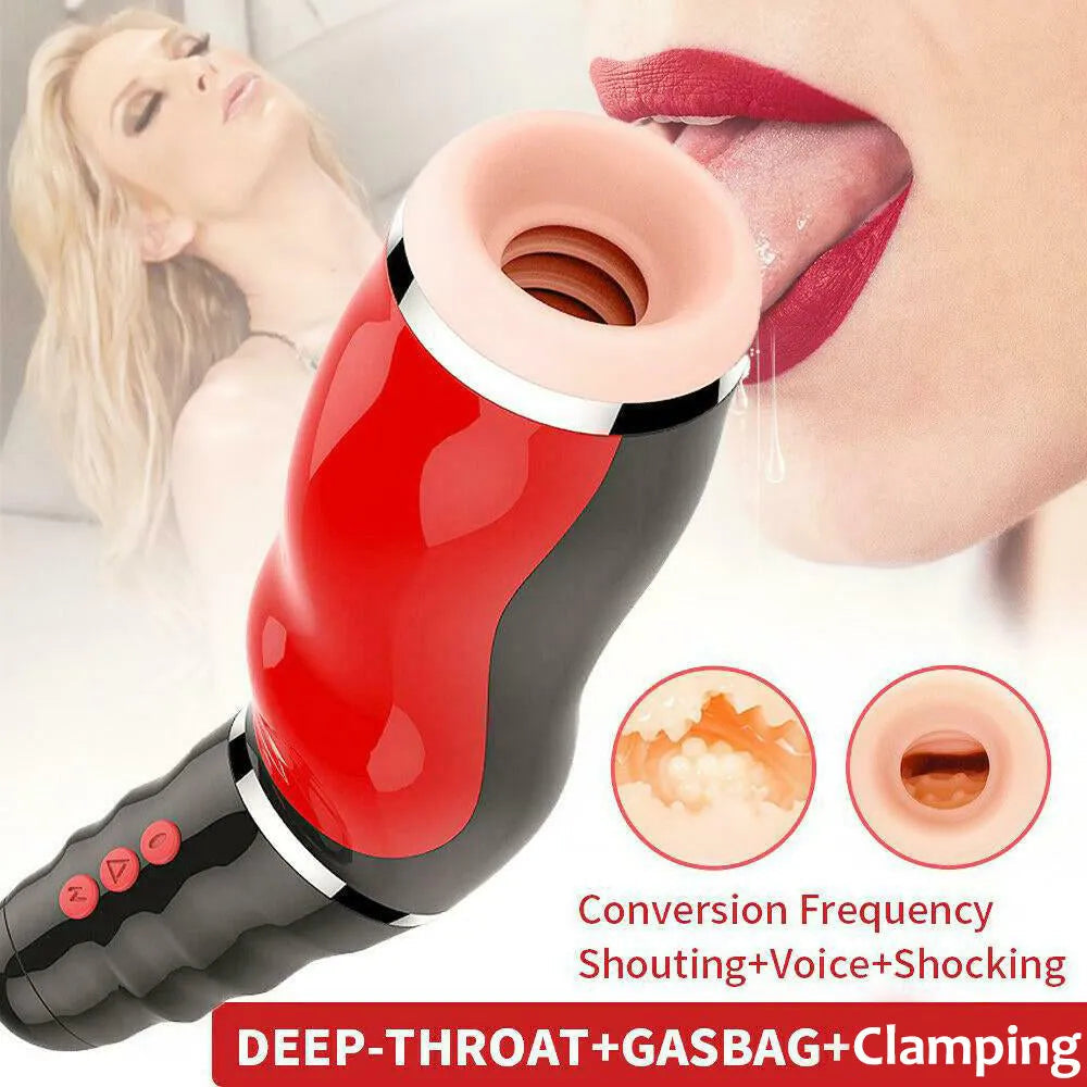 Airbag 10 Vibrating 5 Sucking Voice Male Stroker Realistic Oral Sex Deep Throat Heating Artificial Vagina Male Stroker