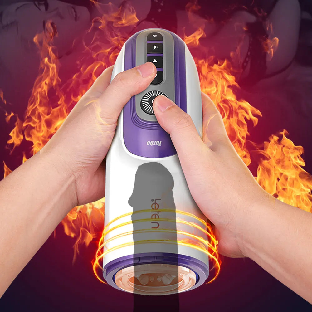 Leten 7 Thrusting Rotation sucking Male Stroker smart voice with Suction Base