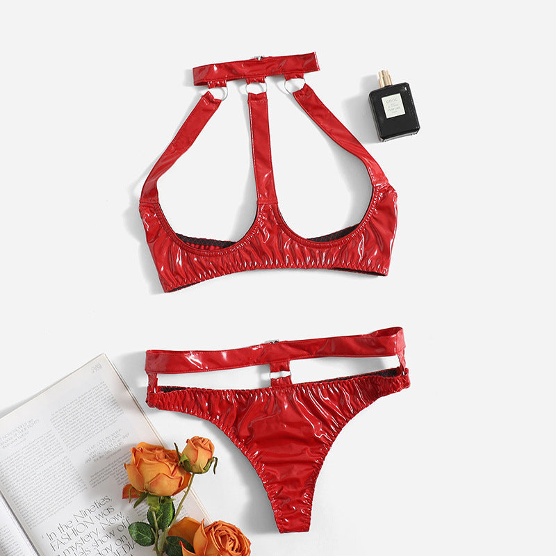Sexy Pu Imitation Leather Erotic Lingerie Temptation Suit