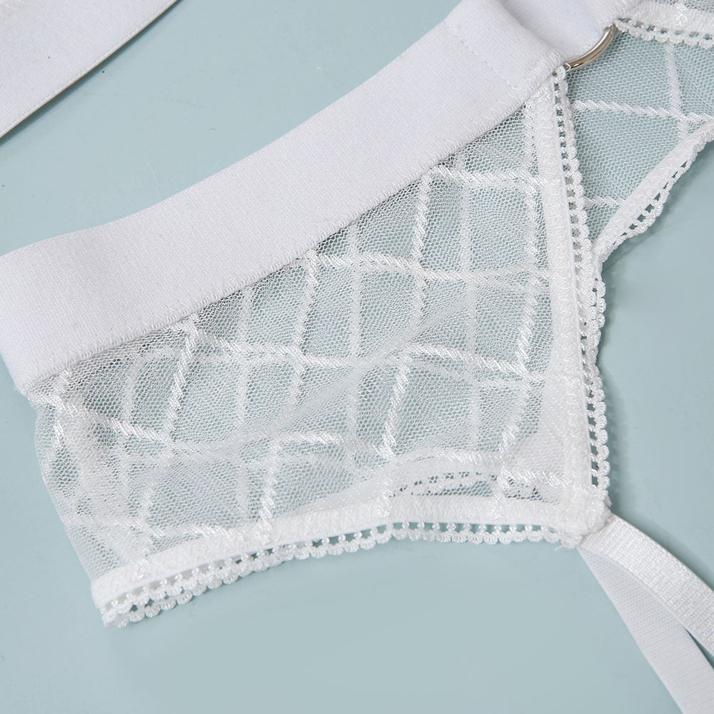 Sexy Erotic Lingerie Plaid Brief Sets Lace Bra And Panty
