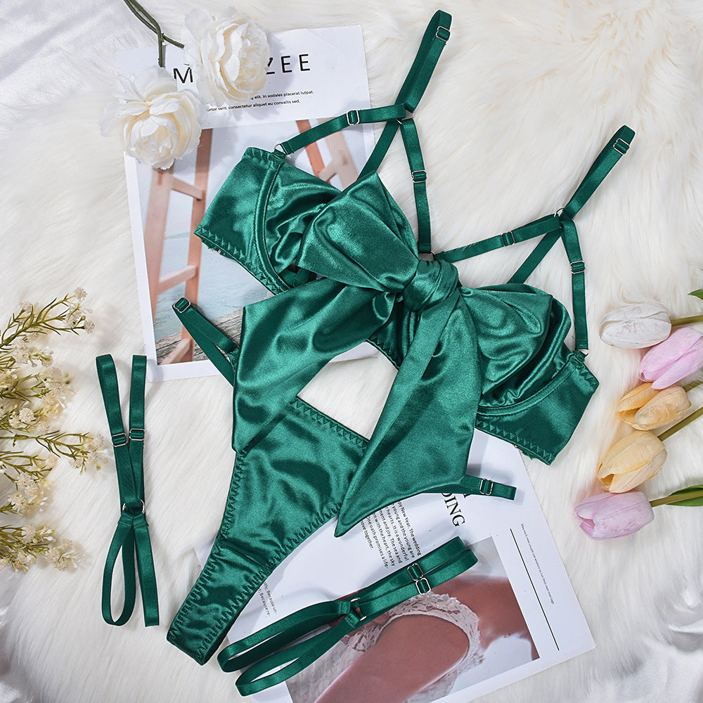 Bowknot Satin Sex Lingerie With Leg Rings