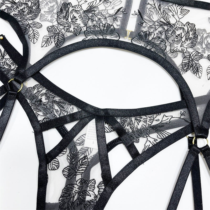 Lace Embroidery Black Sex Lingerie Set