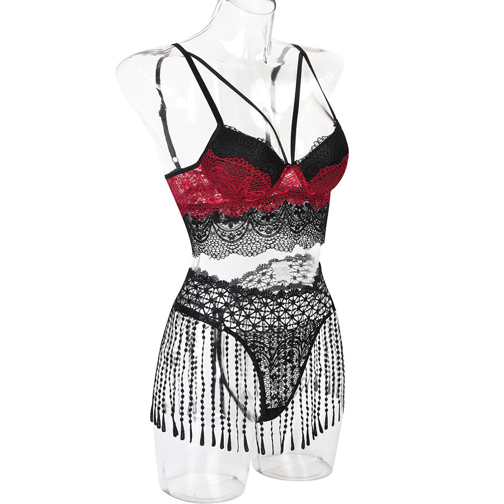 Sexy Underwear 5-piece Tassel Waist Lace Splicing With Glove