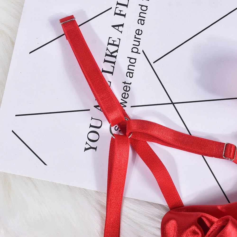 Bowknot Satin Sex Lingerie With Leg Rings