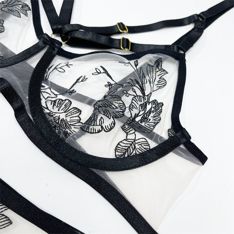 Lace Embroidery Black Sex Lingerie Set