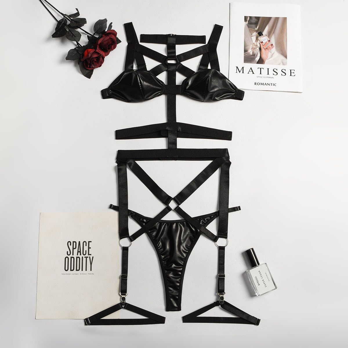 Fun Suit Midnight Charm Pu Tape Splicing With Neck Hanging