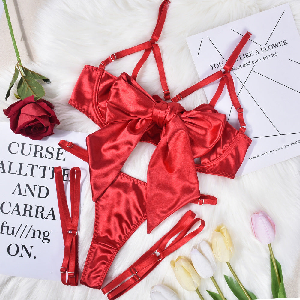 Bowknot Satin Sex Lingerie With Leg Rings