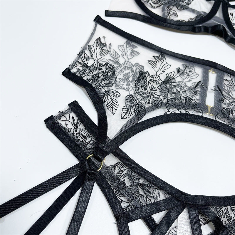 Lace Embroidery Black Sex Lingerie Set