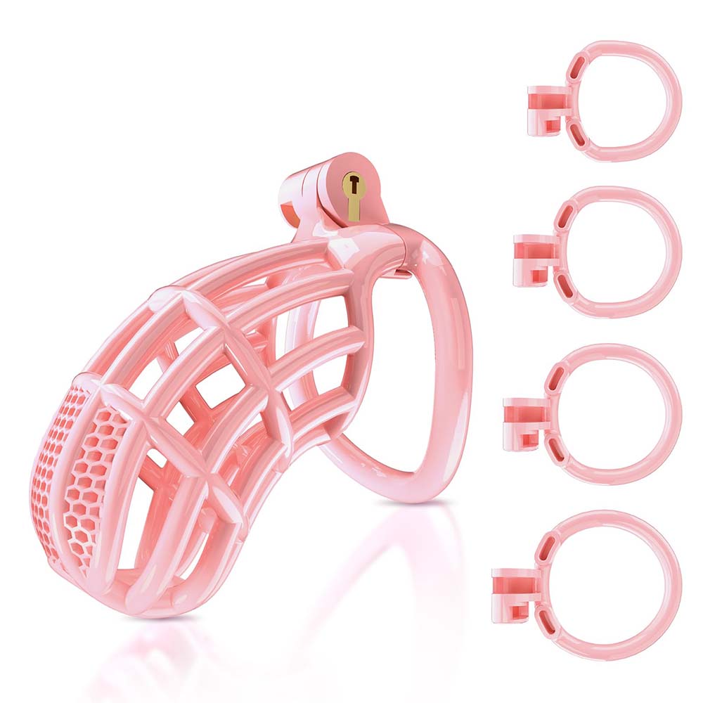 Male Chastity Device with 4 Size Rings and Hidden Lock