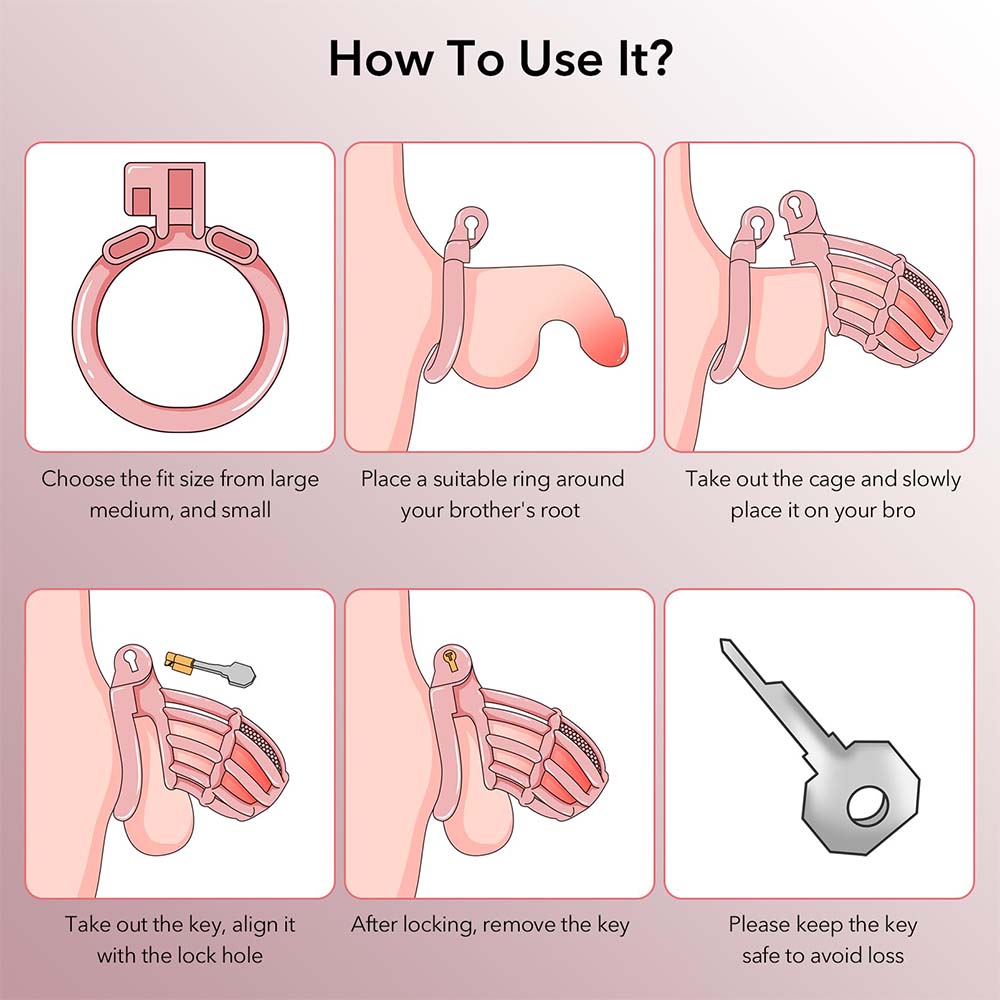 Male Chastity Device with 4 Size Rings and Hidden Lock