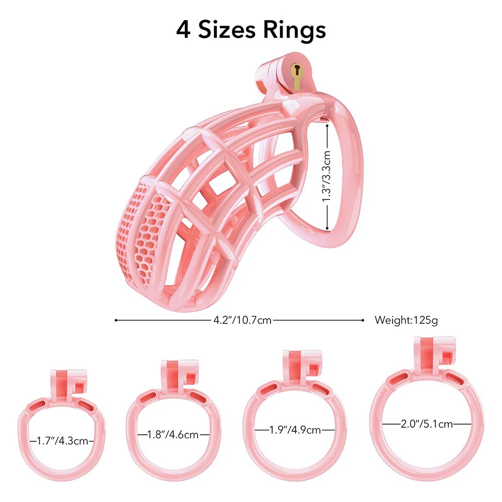 Male Chastity Device with 4 Size Rings and Hidden Lock