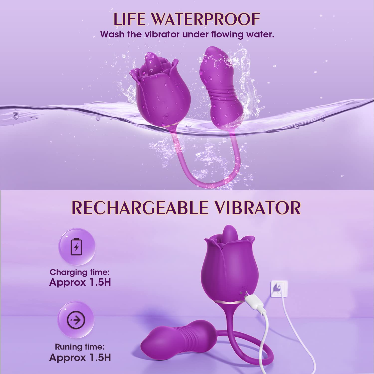 Rose Vibrating Tongue Licking Waterproof Vibrator