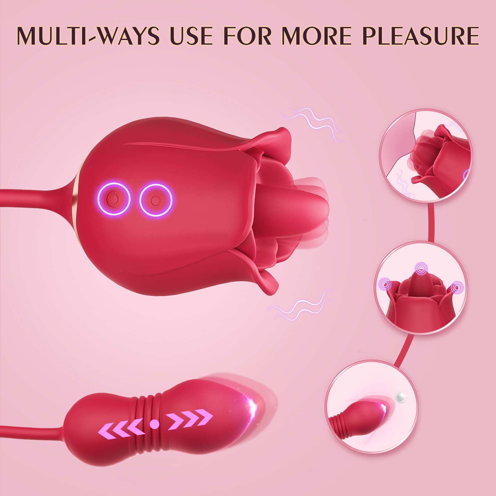 Rose Sex Toys Dildo Vibrator - 3in1 Adult Toys Sex Stimulator for Women with 9 Tongue Licking & Thrusting Dildo G Spot Vibrators