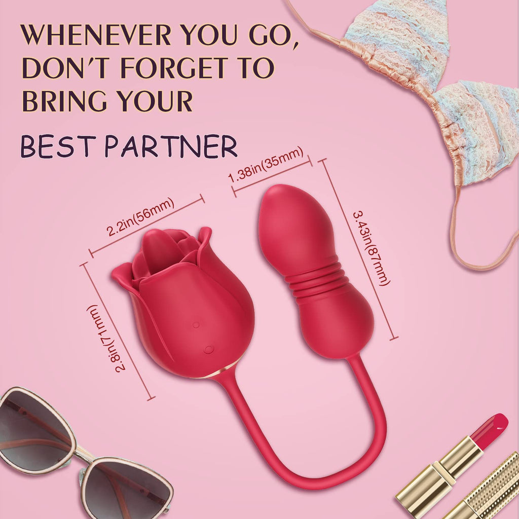Rose Sex Toys Dildo Vibrator - 3in1 Adult Toys Sex Stimulator for Women with 9 Tongue Licking & Thrusting Dildo G Spot Vibrators
