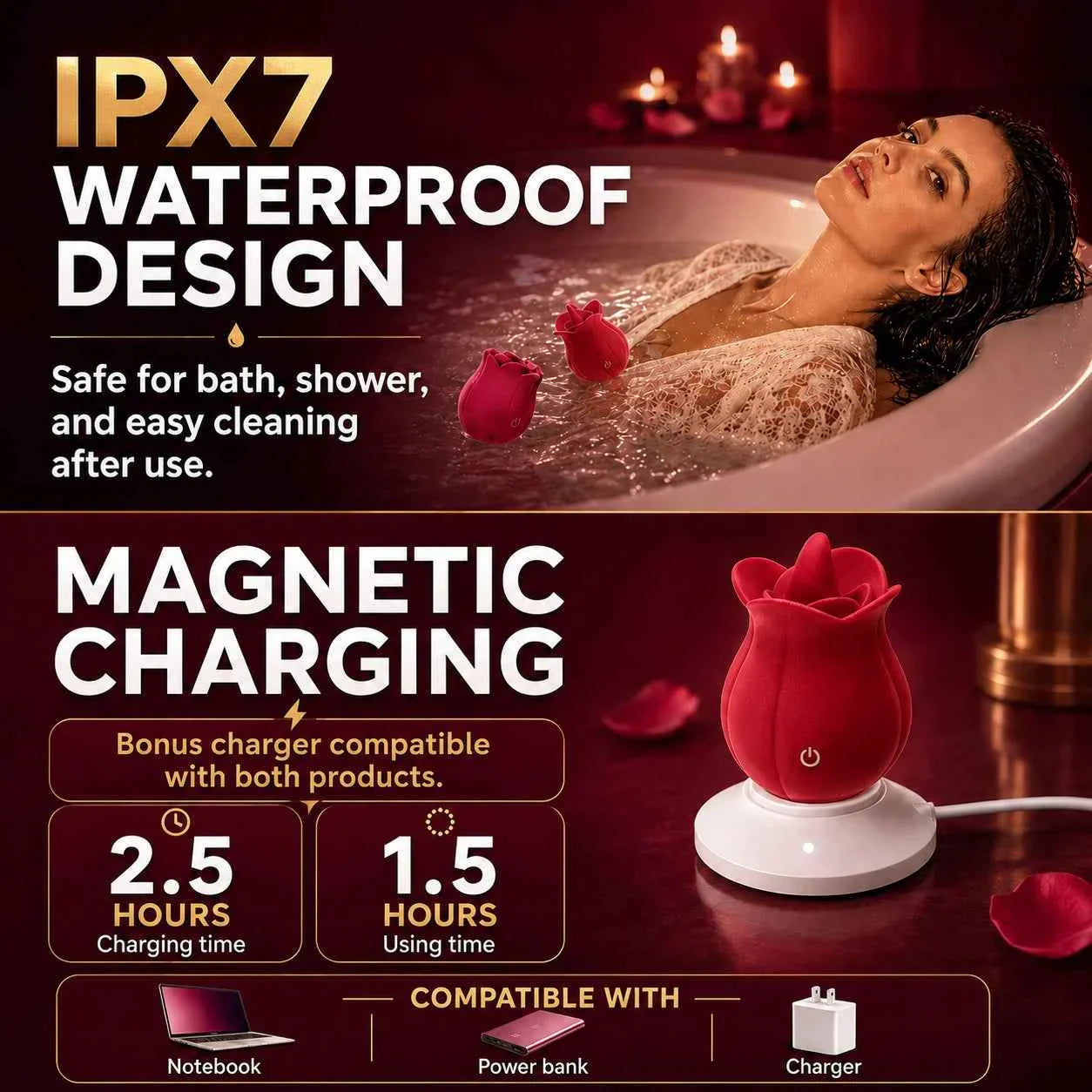 Rose Suction Massager Set with Extra Charging Cable