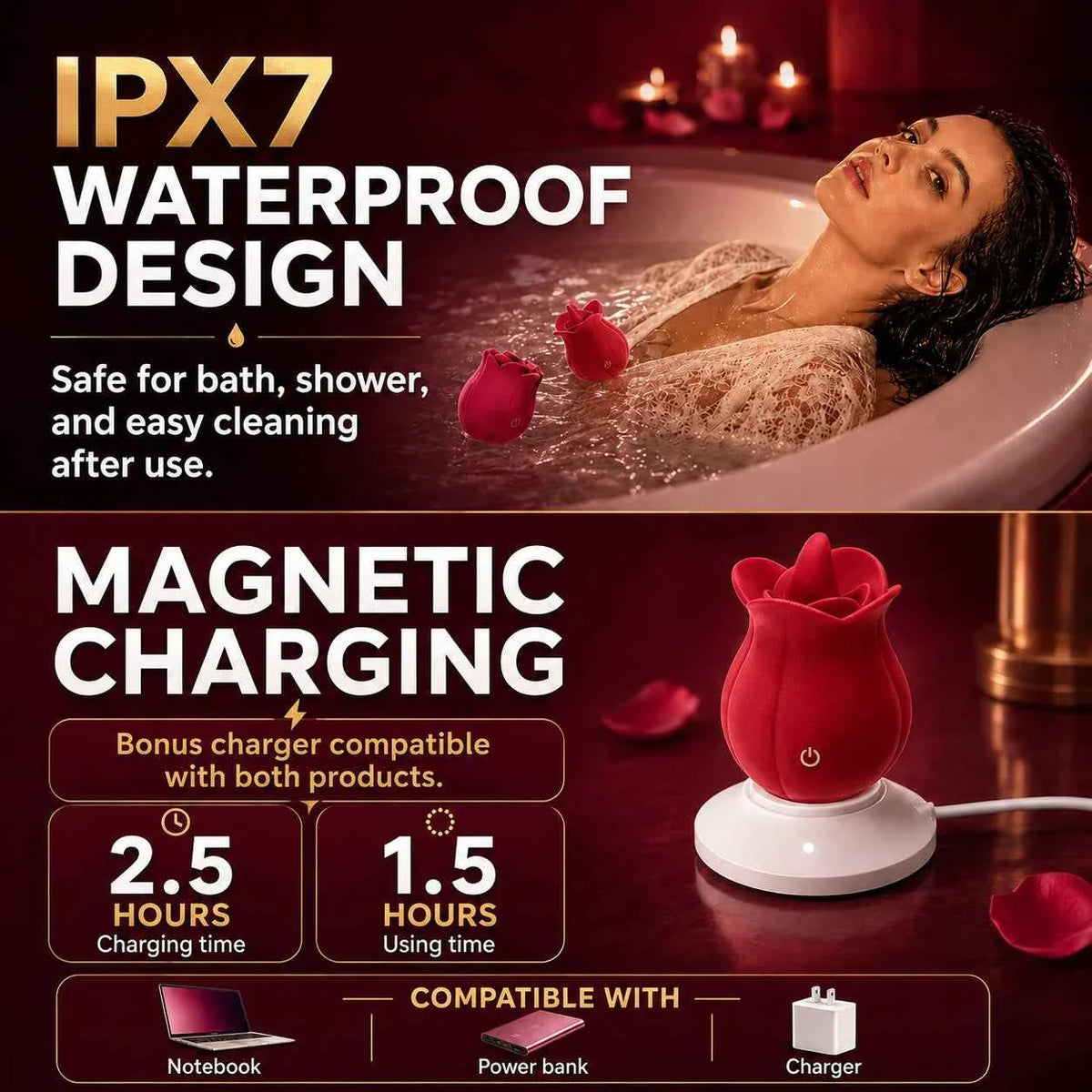 Rose Suction Massager Set with Extra Charging Cable