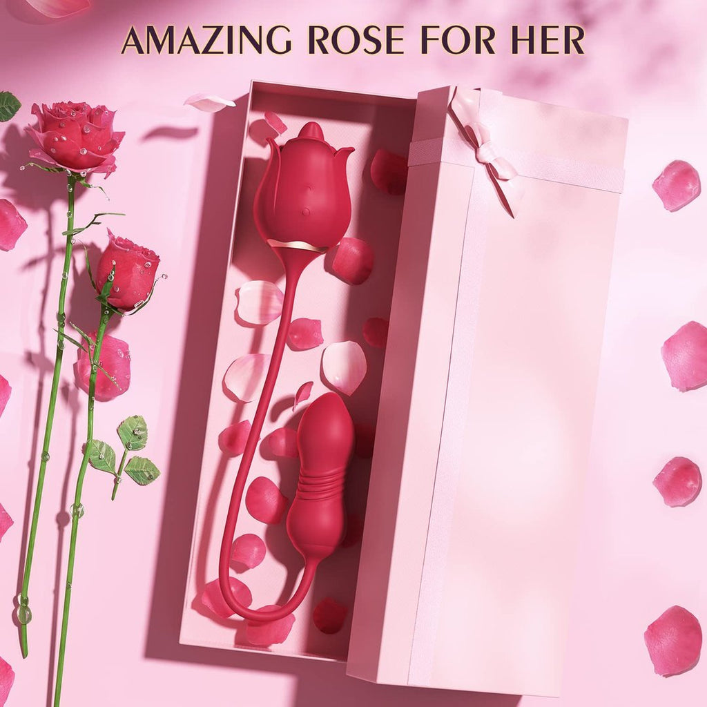 Rose Sex Toys Dildo Vibrator - 3in1 Adult Toys Sex Stimulator for Women with 9 Tongue Licking & Thrusting Dildo G Spot Vibrators