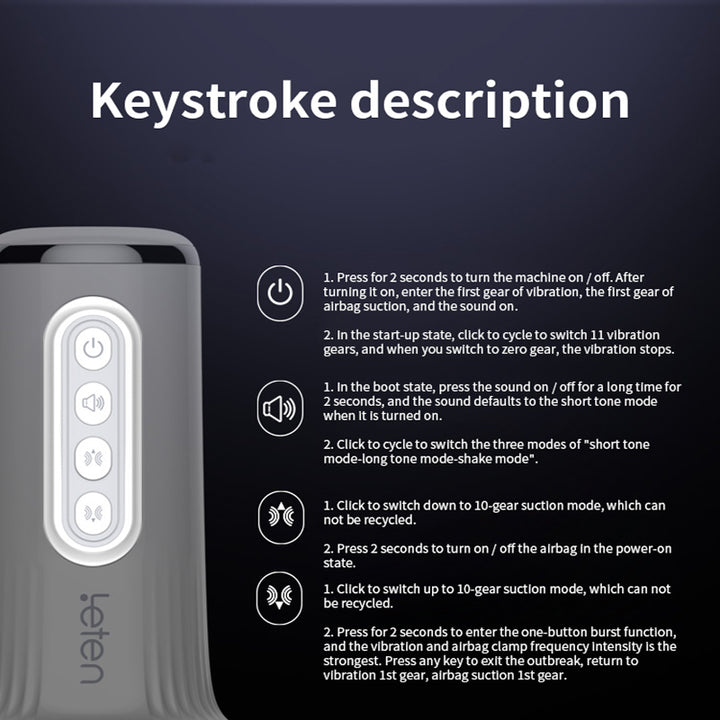 Leten IV 10 Vibrating & Sucking Male Stroker With Heated Voice