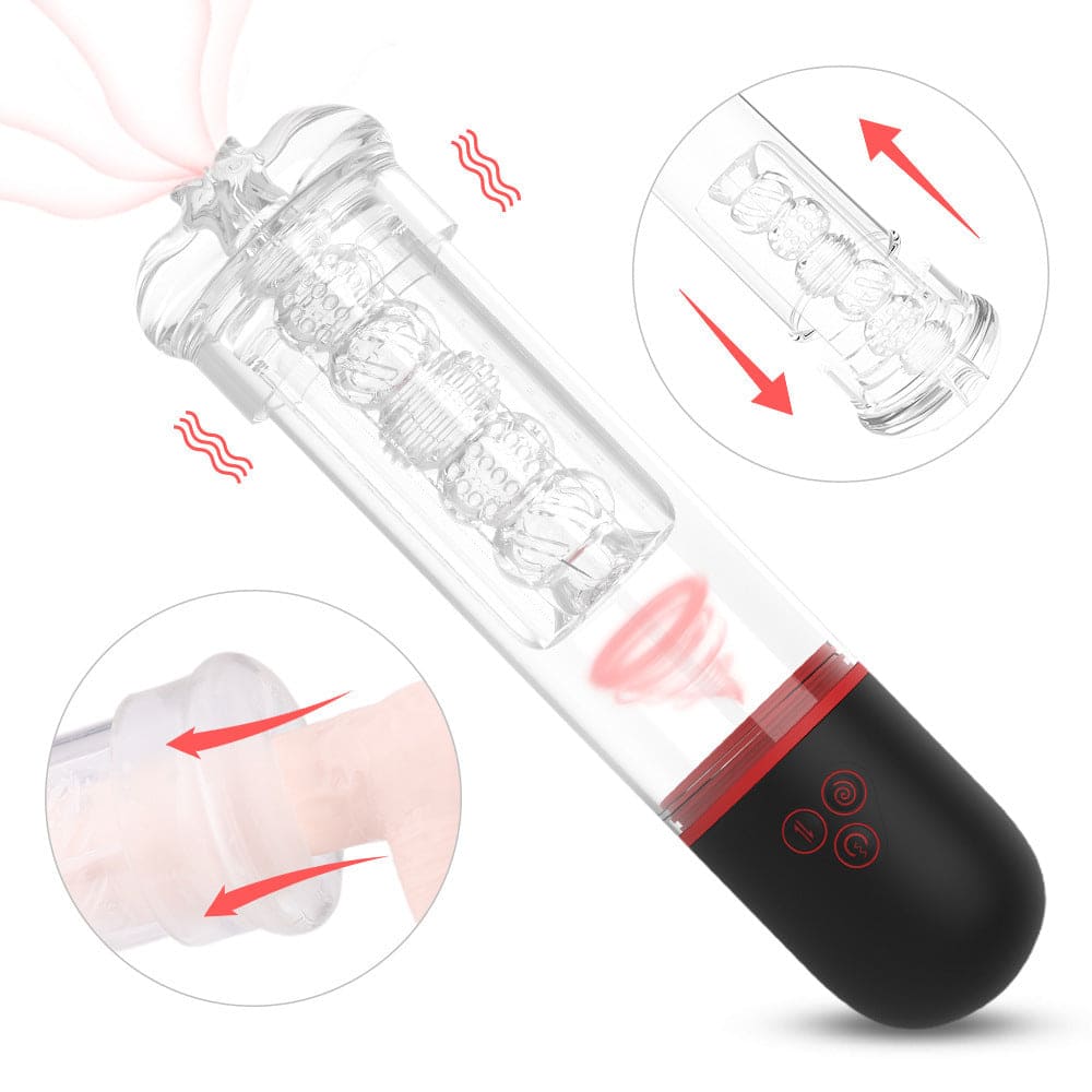 SoloSonic 9 Vibrating Sucking Transparent Electric Masturbation Cup Visual Experience Silicone Soft Suction Male Stroker