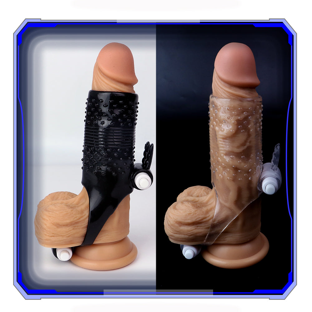 Uxol Silicone Textured Erection Transparent Vibrating Penis Sleeve